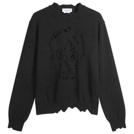 Distressed Skull Crew Neck Jumper