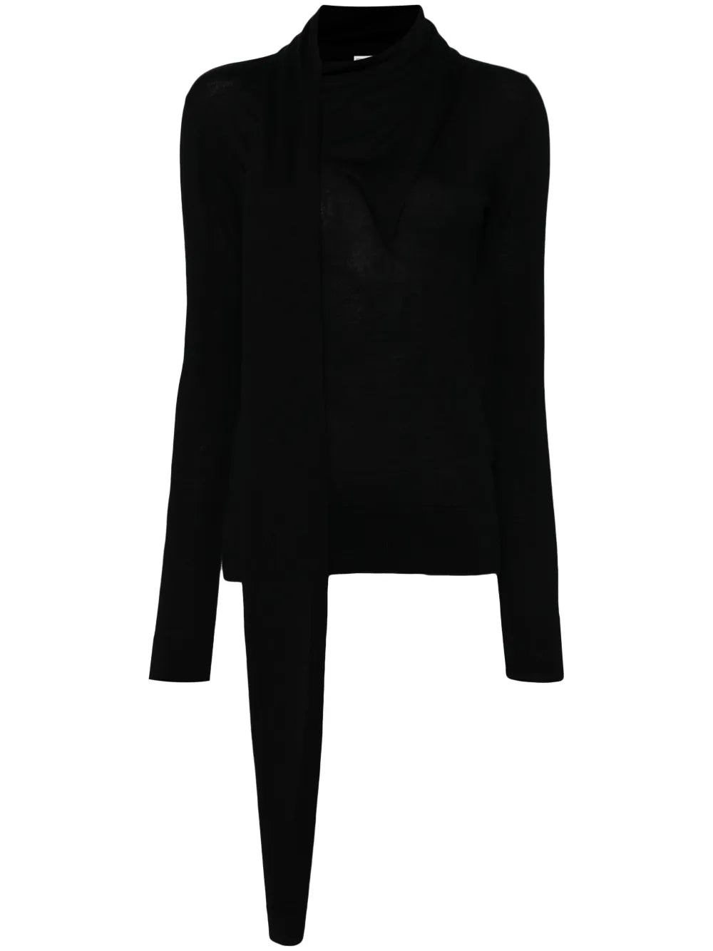 Draped-Scarf Fine Knit Top