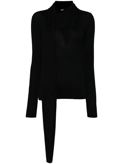 Draped-Scarf Fine Knit Top