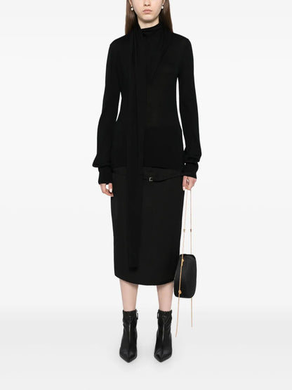 Draped-Scarf Fine Knit Top