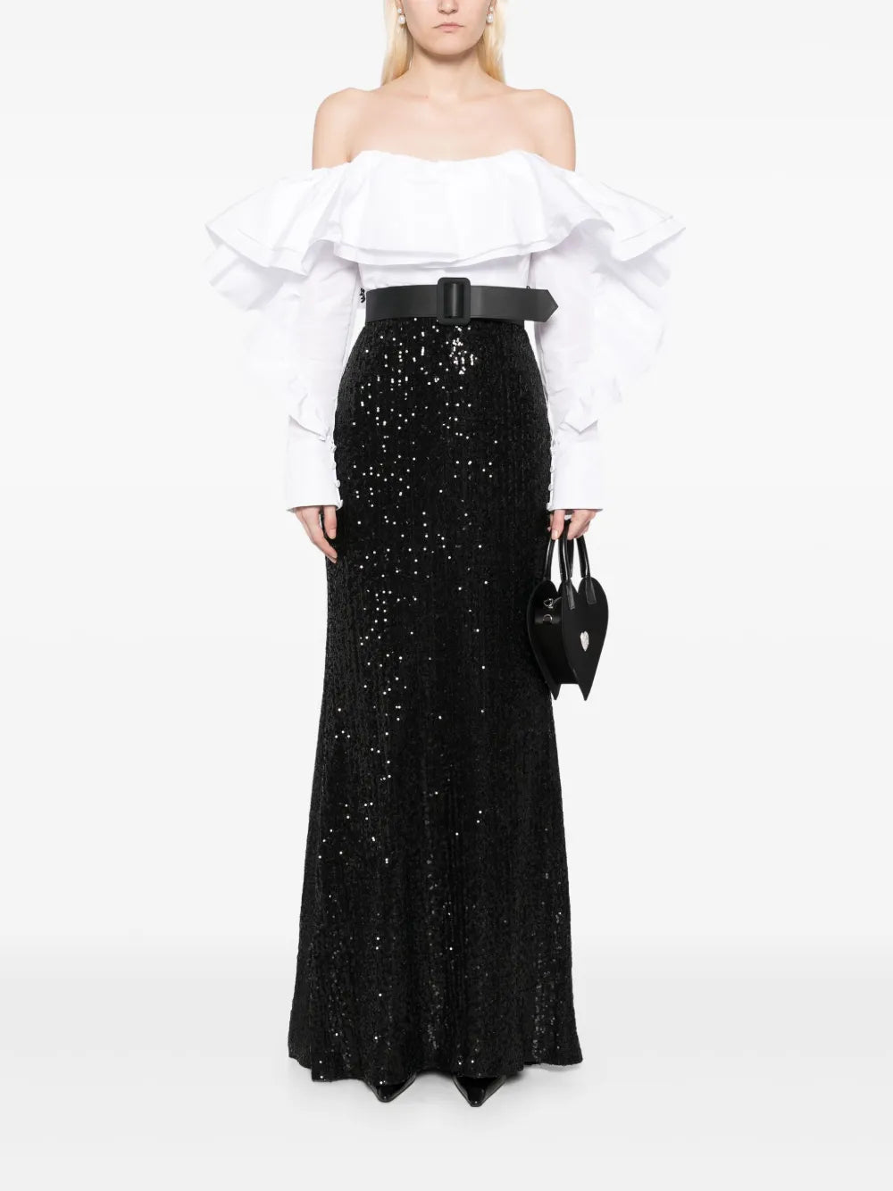 Ruffled Off The Shoulders Sequin Gown