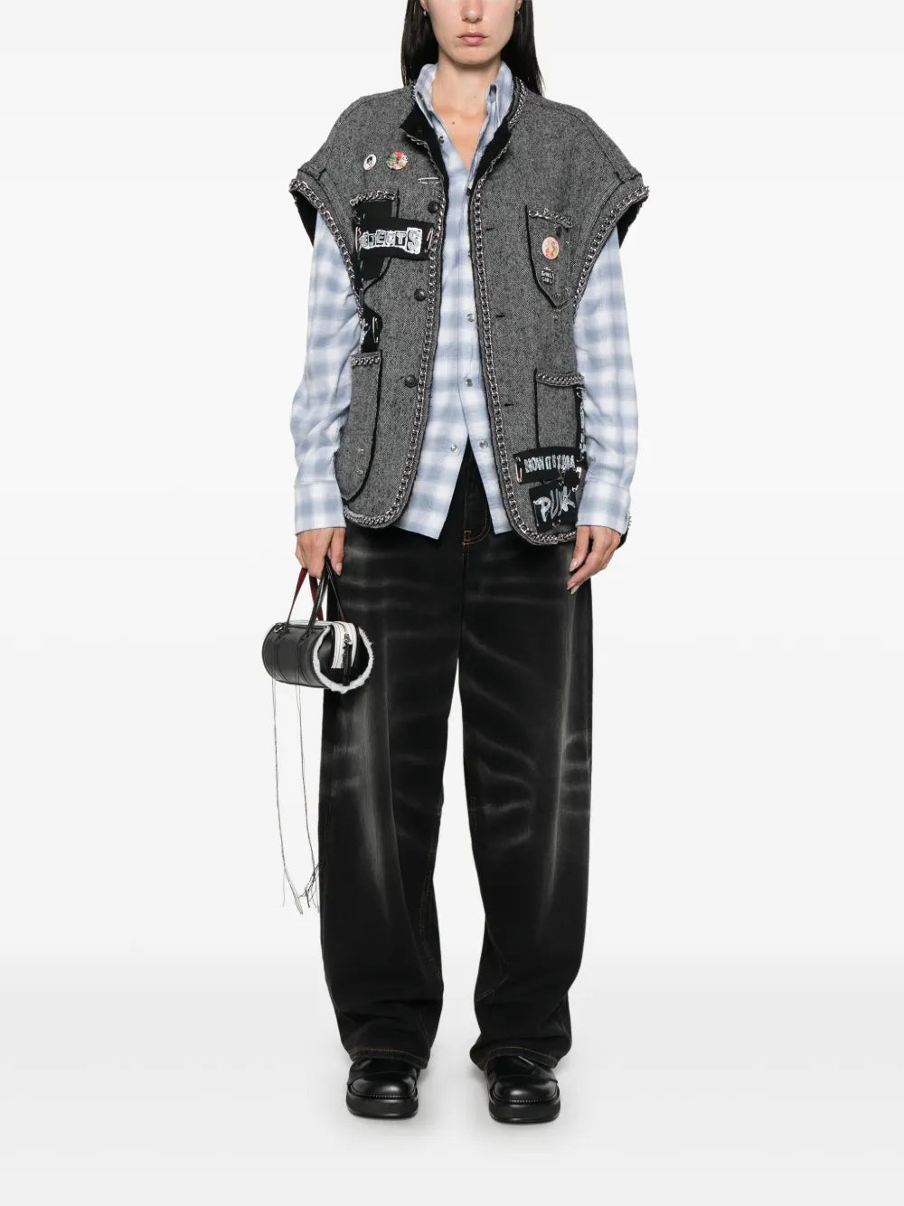Herringbone-Pattern Sleeveless Jacket