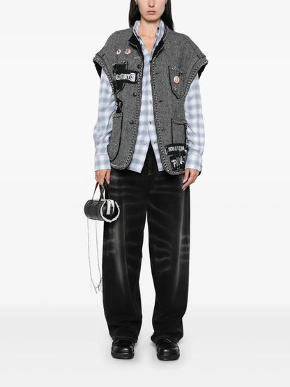 Herringbone-Pattern Sleeveless Jacket
