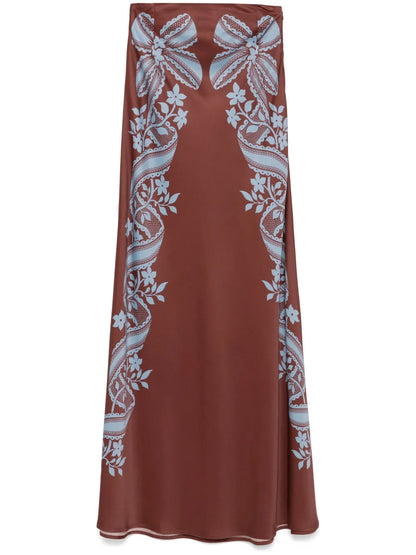 Mix-Print Midi Skirt