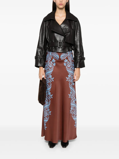 Mix-Print Midi Skirt