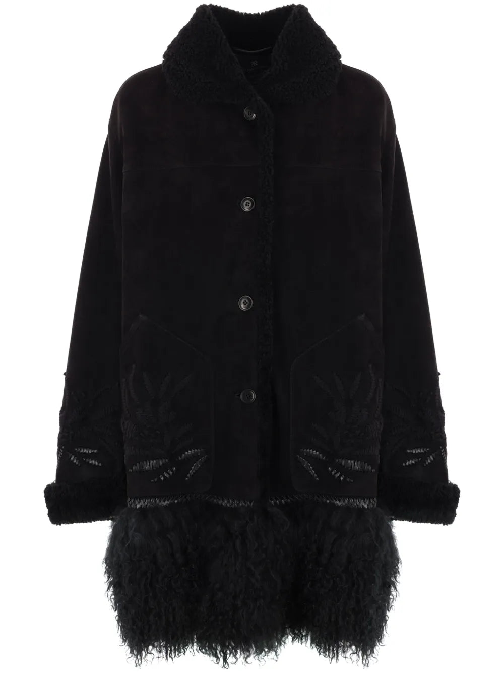 Embroidered Shearling Coat