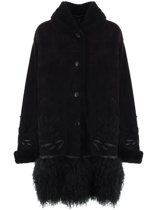 Embroidered Shearling Coat