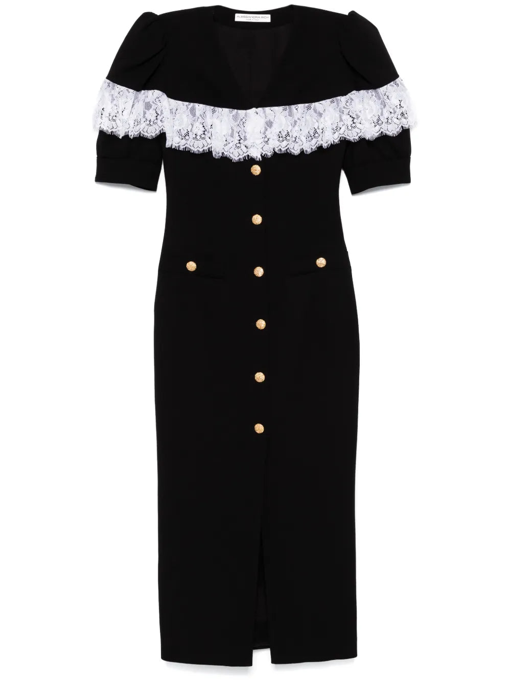 Lace-Detailed Crepe Midi Dress