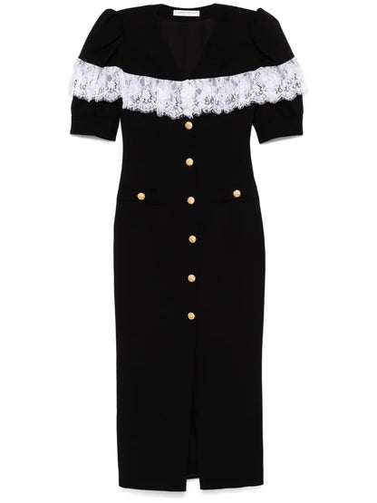 Lace-Detailed Crepe Midi Dress