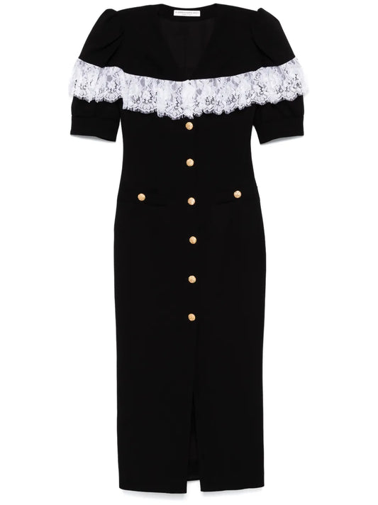 Lace-Detailed Crepe Midi Dress