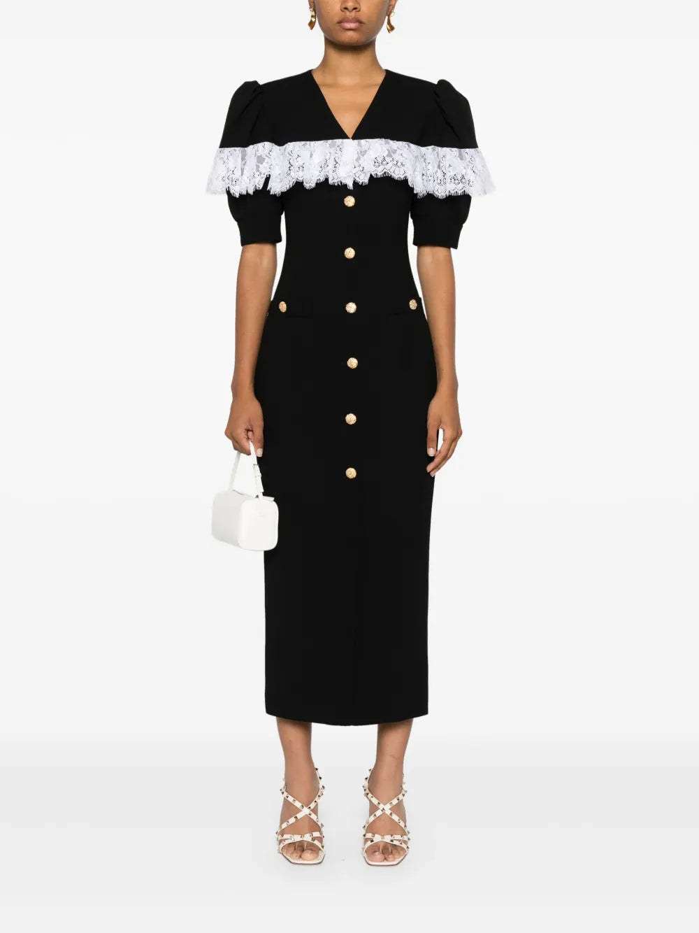 Lace-Detailed Crepe Midi Dress