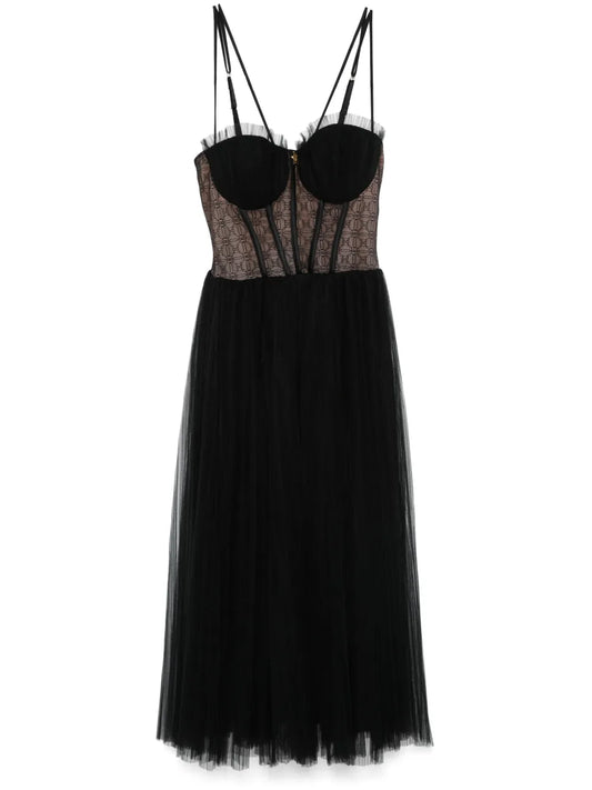 Pleated Tulle Midi Dress