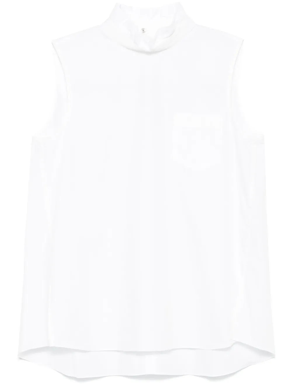Rear-Button Mock-Neck Blouse
