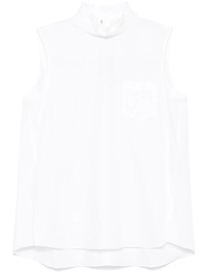 Rear-Button Mock-Neck Blouse