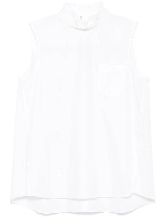 Rear-Button Mock-Neck Blouse