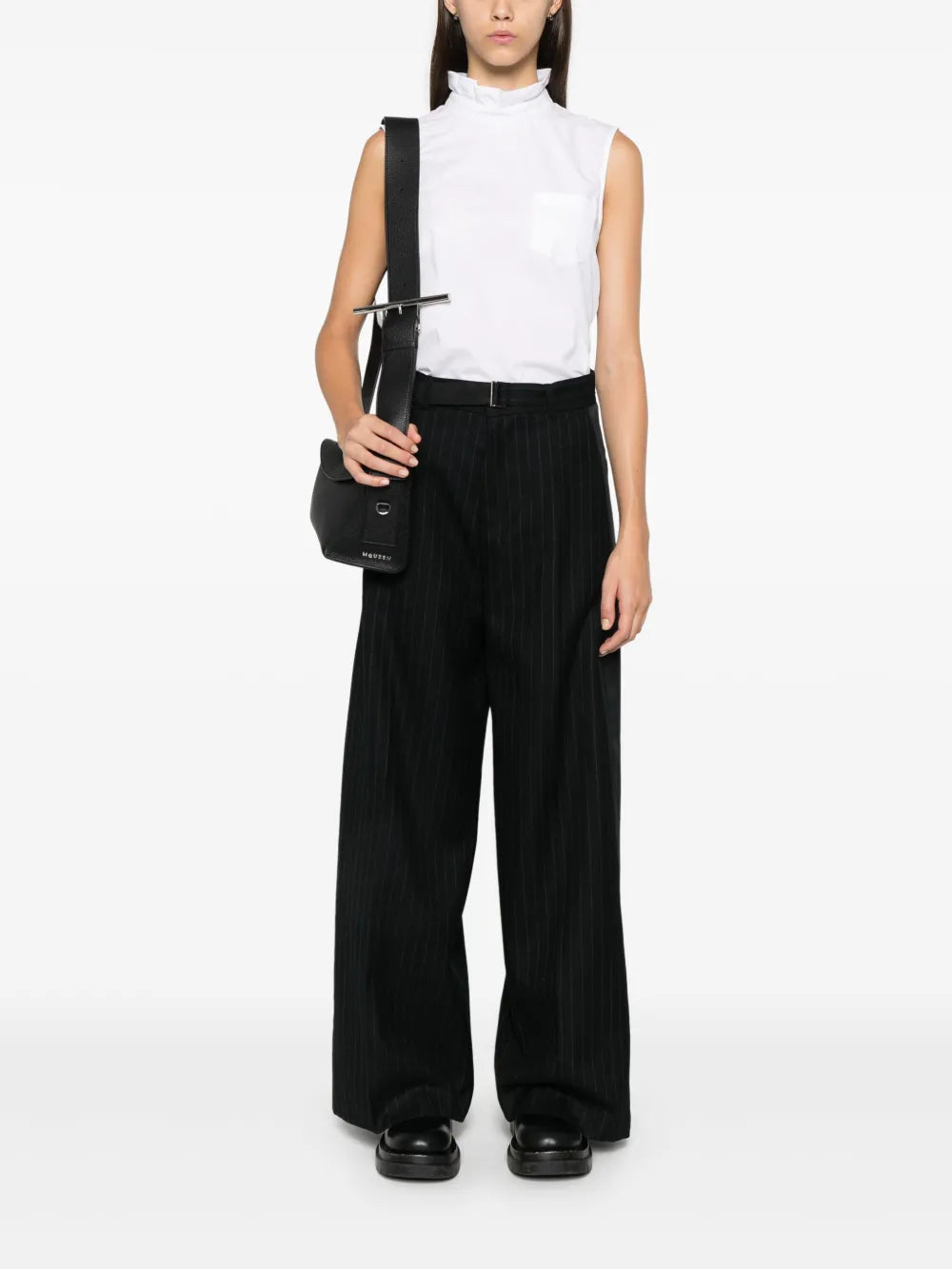 Rear-Button Mock-Neck Blouse