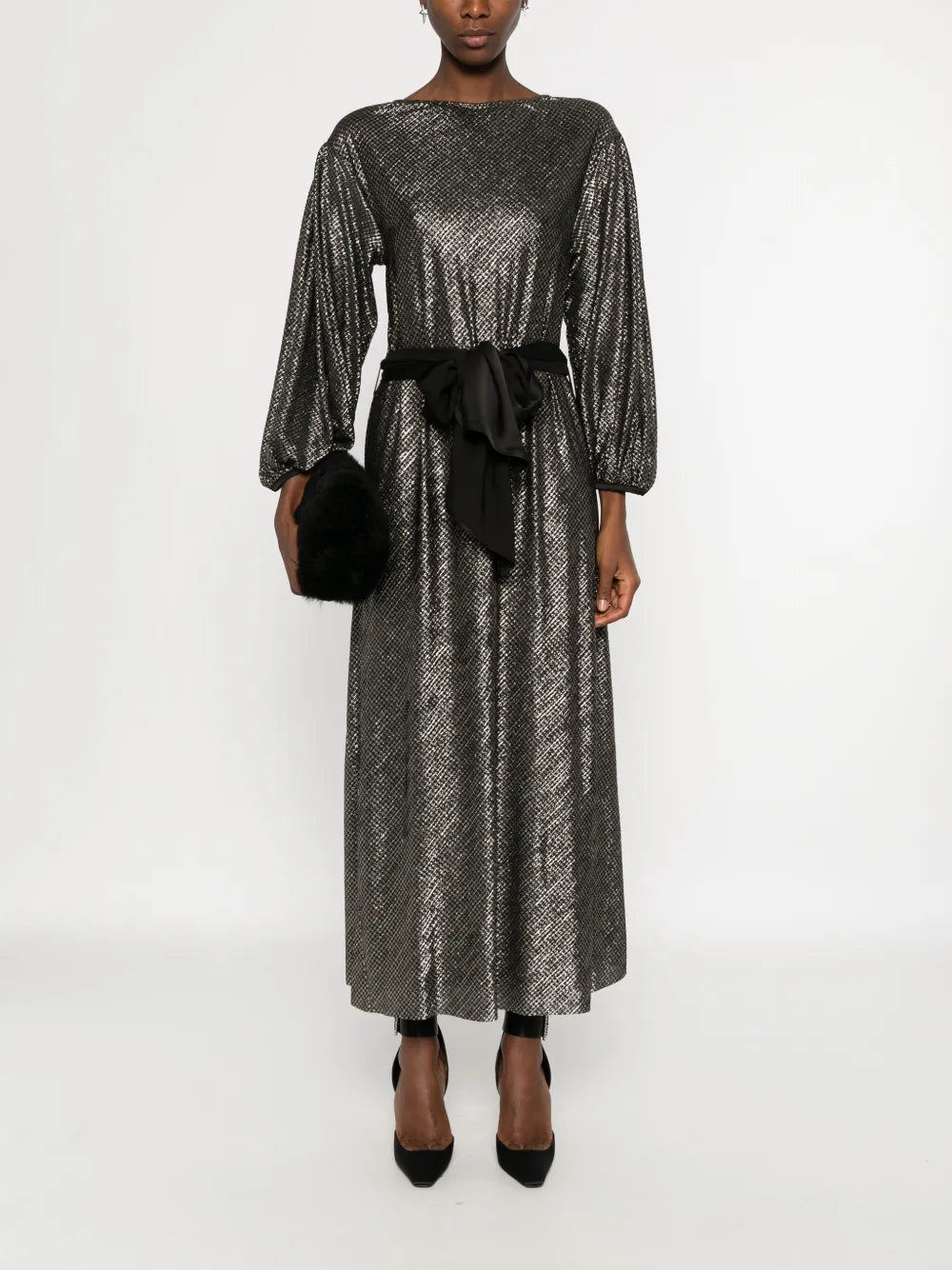 Houndstooth-Pattern Maxi Dress