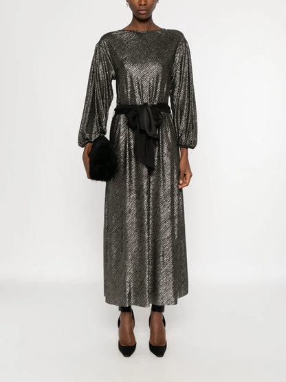 Houndstooth-Pattern Maxi Dress