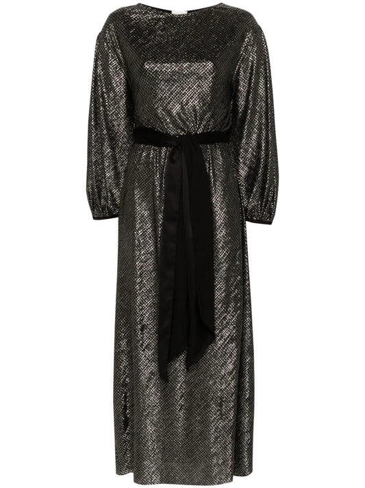 Houndstooth-Pattern Maxi Dress
