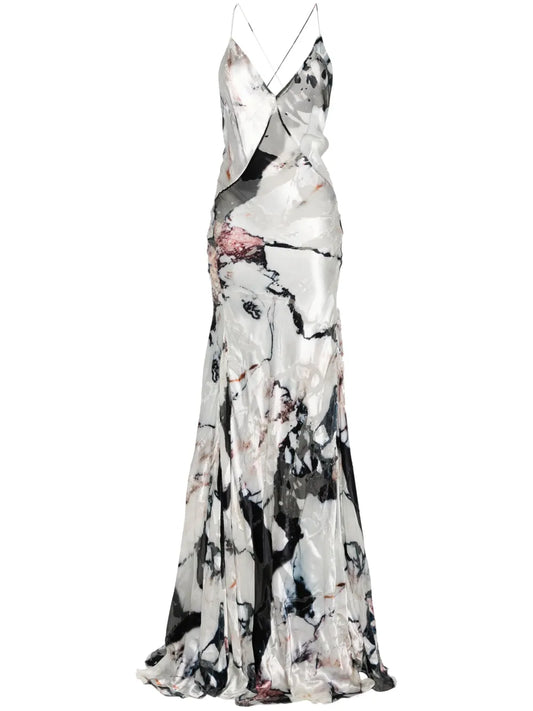 Marble-Pattern Maxi Dress