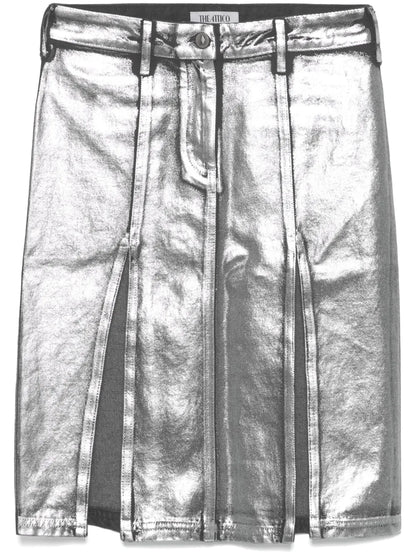 Coated Denim Midi Skirt