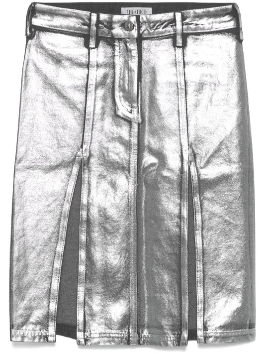Coated Denim Midi Skirt