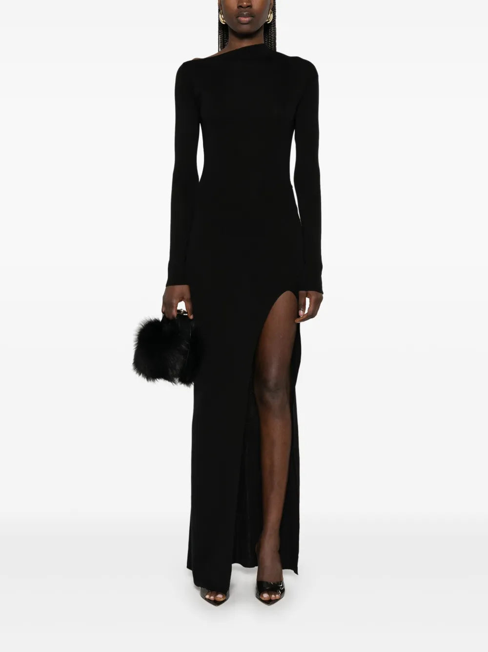 Asymmetric Fine-Knit Midi Dress