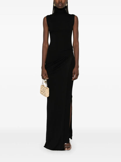 Attached-Scarf Midi Dress