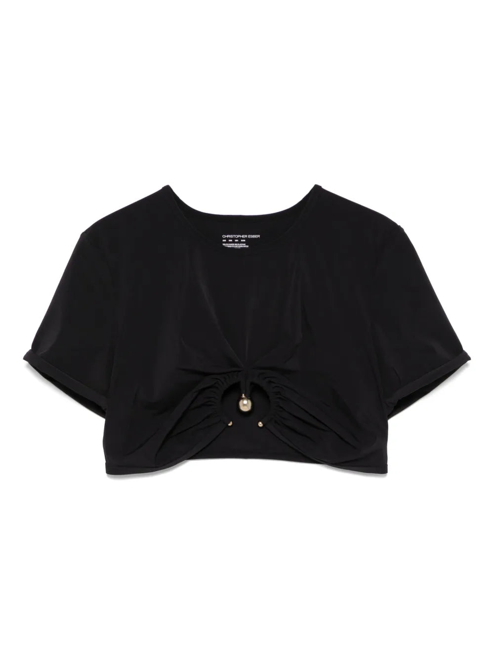 Ruched Orbit-Detail Crop Top