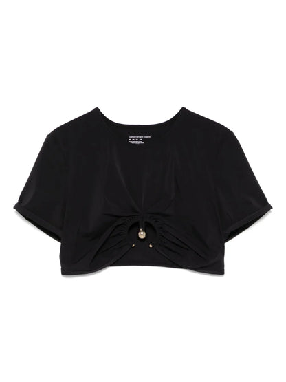 Ruched Orbit-Detail Crop Top