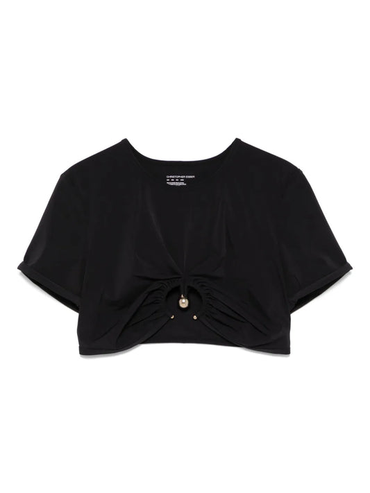 Ruched Orbit-Detail Crop Top