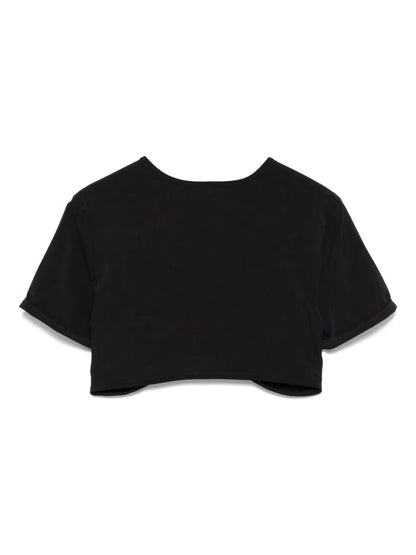 Ruched Orbit-Detail Crop Top
