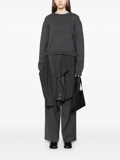 Layered Shirt Raw-Edge Cut Pants