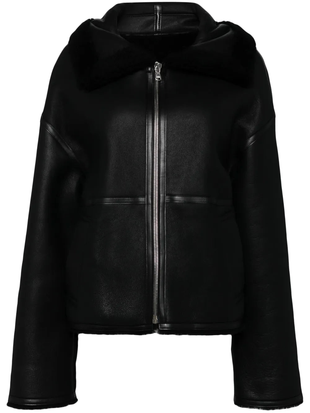 Shearling-Lined Aviator Leather Jacket