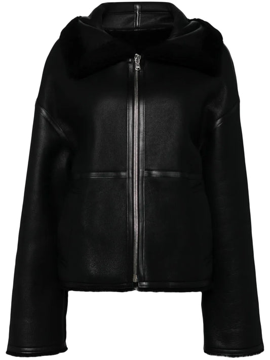 Shearling-Lined Aviator Leather Jacket