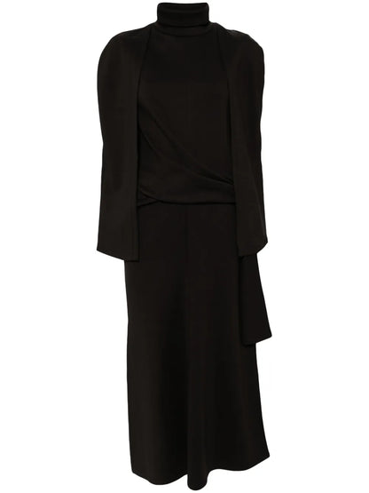 Knot Detailed Cape-Effect Dress