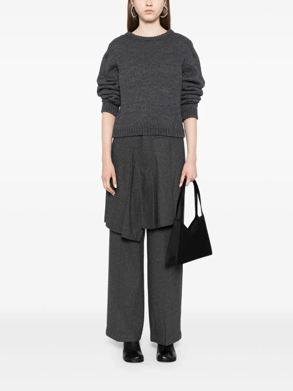 Asymmetric Pleats Detailed Straight Pants