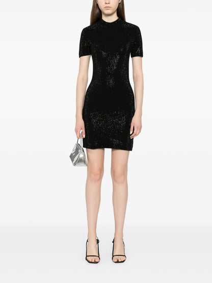 Crystal-Embellished Mock-Neck Dress