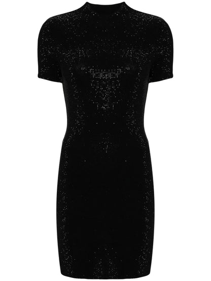 Crystal-Embellished Mock-Neck Dress