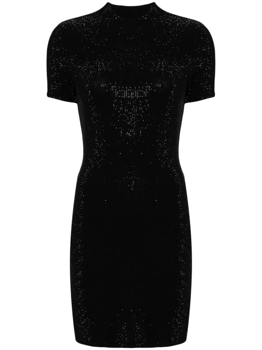 Crystal-Embellished Mock-Neck Dress