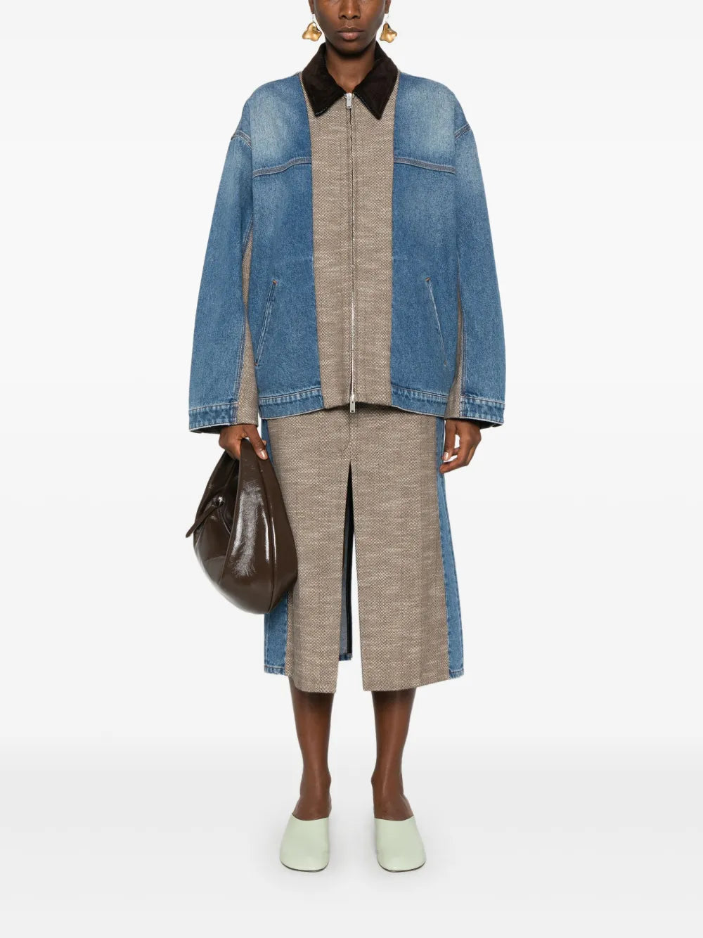 Tweed Denim Midi Skirt