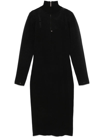 Herringbone-Pattern Midi Dress
