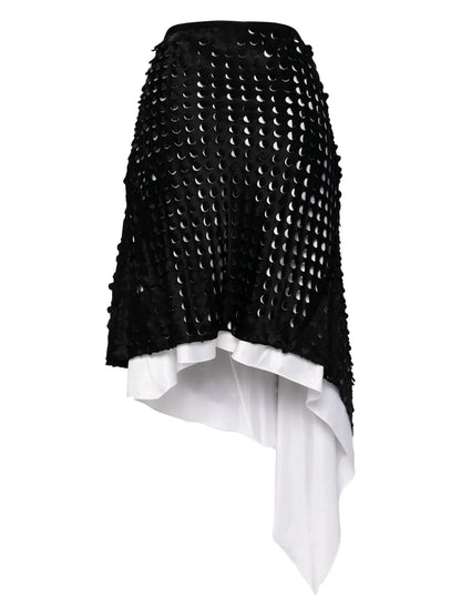 Hole-Punched Scarf Hem Skirt