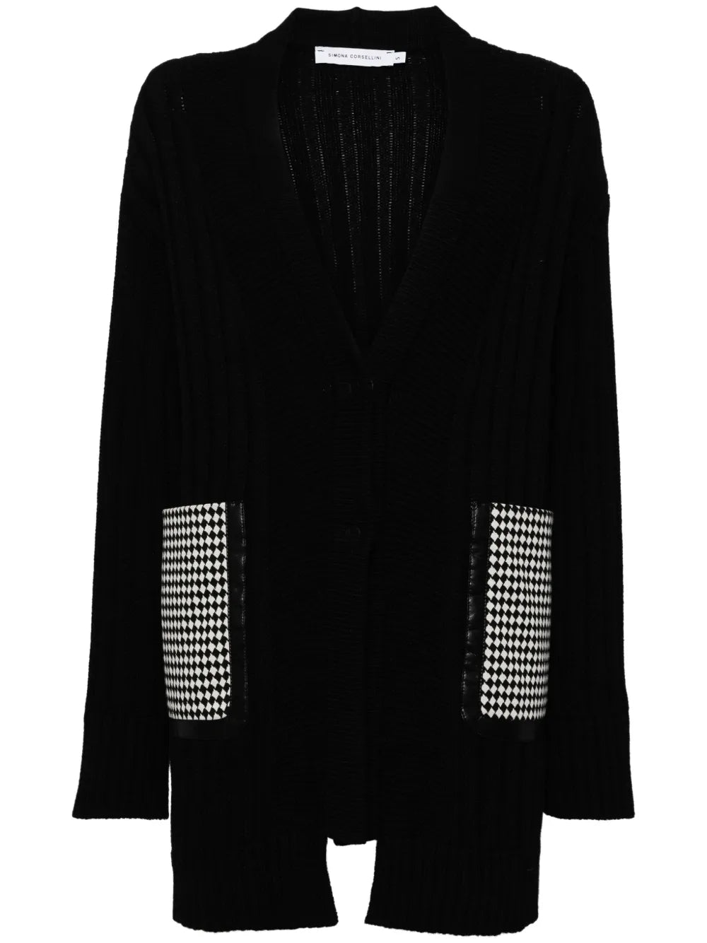 Checked-Pocket Cardigan
