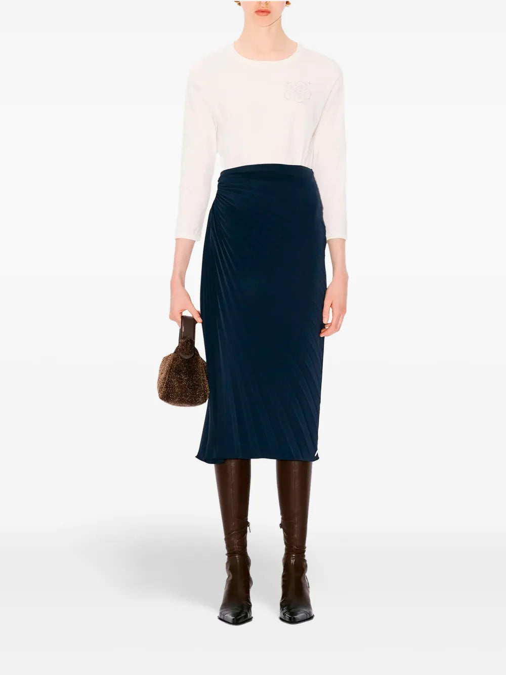 Sunray-Pleated Midi Skirt