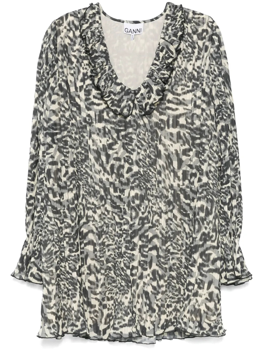 Printed Pleated Mini Dress