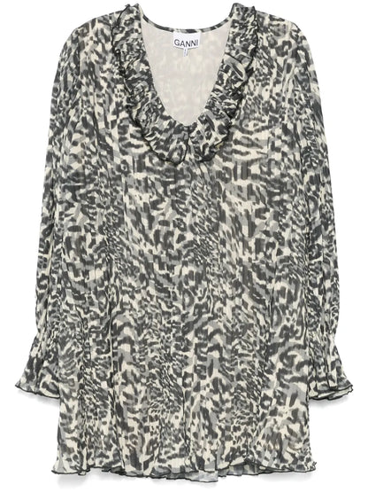 Printed Pleated Mini Dress