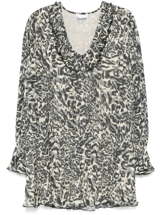 Printed Pleated Mini Dress