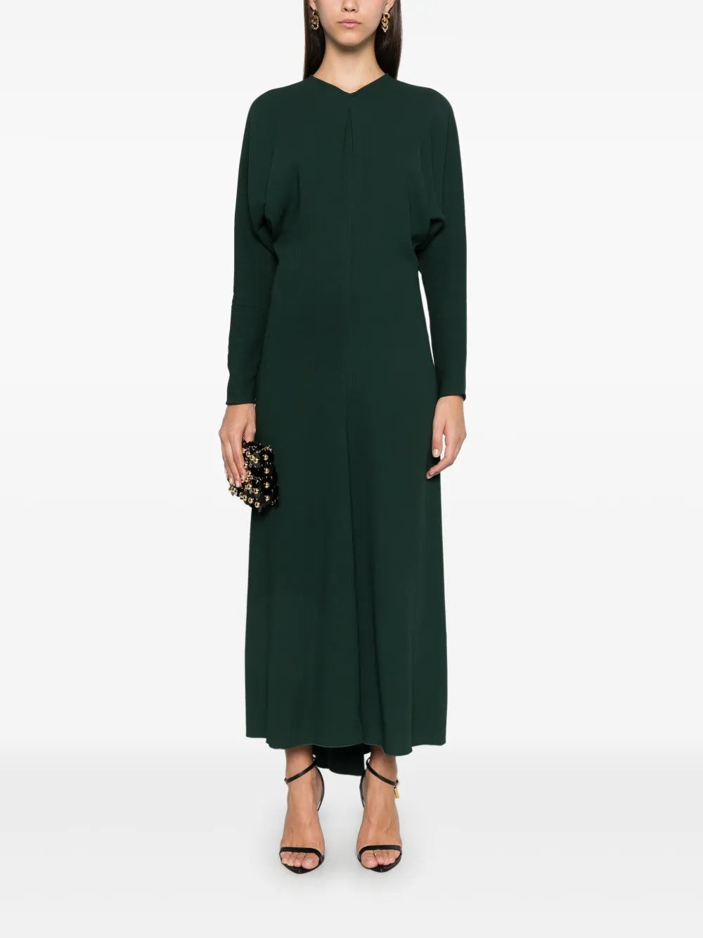 Long-Sleeve Draped Midi Dress