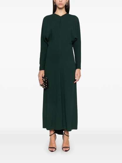 Long-Sleeve Draped Midi Dress